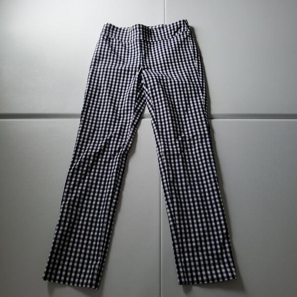 J.McLaughlin Pants Womens 2 Navy White Gingham Stretch Pull On Slim Ankle Check - Picture 1 of 10